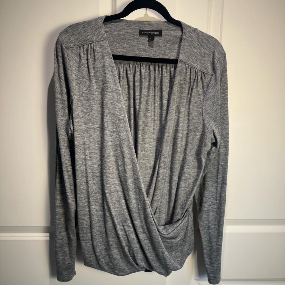 Banana Republic Heather Gray Crossover Long Sleeve Top